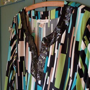 JM Collection Woman's Tunic Blouse w/ Sequined V-Neck Size M